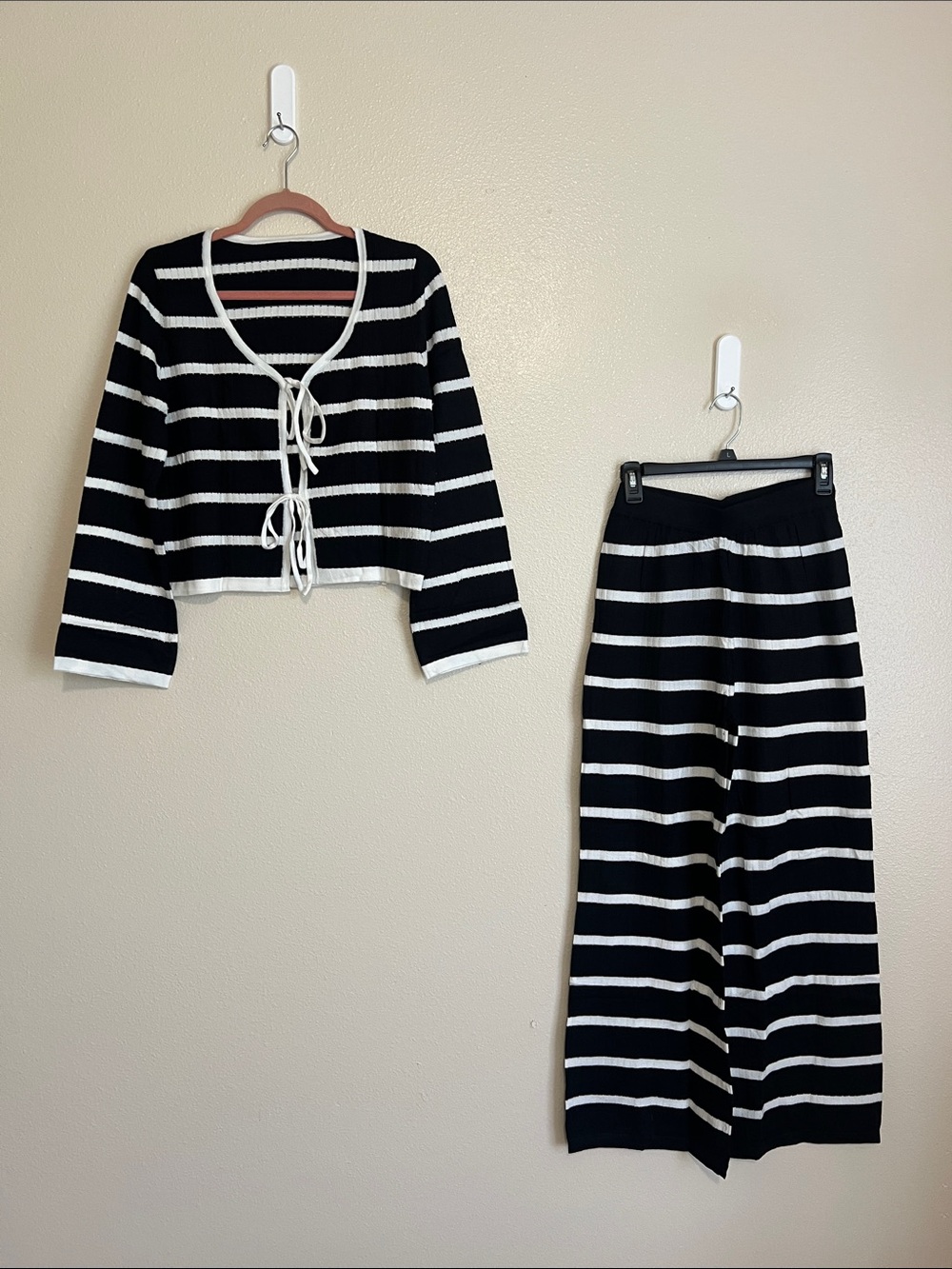 Black and White Striped Knit Two-Piece Pajama Set
